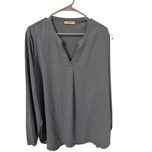 Timeson Womens Gray V Neck Long Sleeve Casual Blouse Top XL